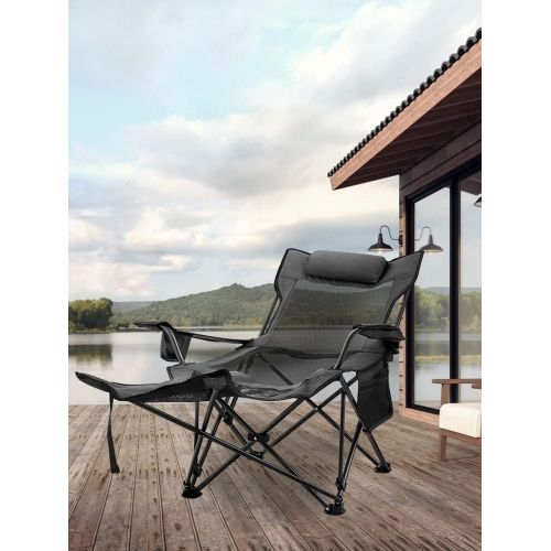  Happybuy Blue Folding Camp Chair with Footrest Mesh Lounge Chair with Cup Holder and Storage Bag Reclining Folding Camp Chair for Camping Fishing and Other Outdoor Activities (Blue