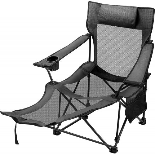  Happybuy Blue Folding Camp Chair with Footrest Mesh Lounge Chair with Cup Holder and Storage Bag Reclining Folding Camp Chair for Camping Fishing and Other Outdoor Activities (Blue