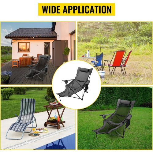  Happybuy Blue Folding Camp Chair with Footrest Mesh Lounge Chair with Cup Holder and Storage Bag Reclining Folding Camp Chair for Camping Fishing and Other Outdoor Activities (Blue