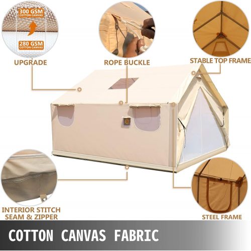  Happybuy Canvas Wall Tent 10x12ft, Wall Tent with PVC Storm Flap, Large Canvas Wall Tent Waterproof, Camping Canvas Tents with Stove Hole for 6-8 People Outdoor Camping Hiking Part