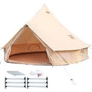 Happybuy Yurt Tent, 100% Cotton Canvas Bell Tent - w/Stove Jack, Glamping Tent Waterproof Bell Tent for Family Camping Outdoor Hunting Party in 4 Seasons
