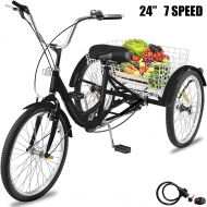Happybuy 20/24/26 inch Adult Tricycle 1/7 Speed 3 Wheel Bike Adult Tricycle Trike Cruise Bike Large Size Basket for Recreation Shopping