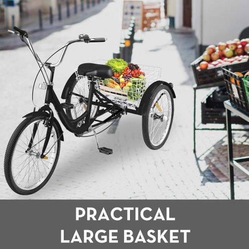  Happybuy 20/24/26 inch Adult Tricycle 1/7 Speed 3 Wheel Bike Adult Tricycle Trike Cruise Bike Large Size Basket for Recreation Shopping