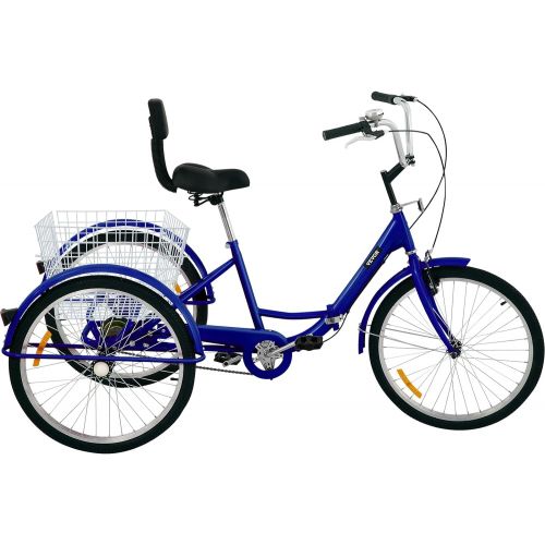  Happybuy Foldable Tricycle 24’’ Wheels, 1-Speed Trike, 3 Wheels Colorful Bike with Basket, Portable and Foldable Bicycle for Adults Exercise Shopping Picnic Outdoor Activities