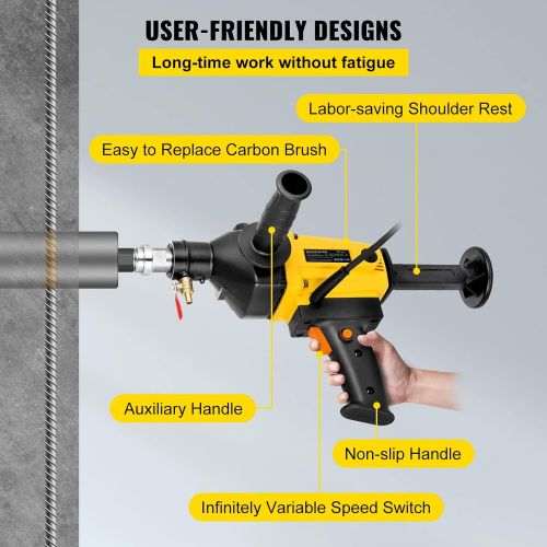  [아마존베스트]Happybuy Diamond Core Drilling Machine 4 Inch 110mm, Handheld Diamond Core Drill 1800W, Core Drill Rig 1700r/min, Variable Speed Wet Dry for Diamond Concrete Drilling Boring