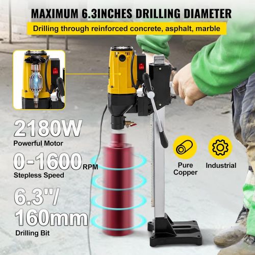  [아마존베스트]Happybuy Diamond Drilling Machine 6 Inch 160MM Capacity 110V Diamond Core Drill Rig Diamond Core Drilling Machine with Drill Bit for Wet Dry Concrete Brick Block (Drill Bit Diamete