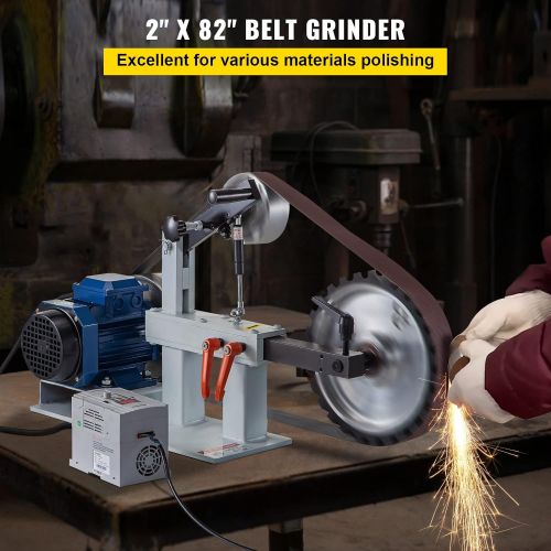  [아마존베스트]Happybuy 2Hp Belt Grinder Variable Speed 2 X 82inch Belt Disc Sander with 3 Grinding Wheel Bench Sander 12inch Wheel and Flat Platen Tool Rest for Knife Making