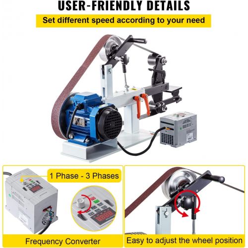  [아마존베스트]Happybuy 2Hp Belt Grinder Variable Speed 2 X 82inch Belt Disc Sander with 3 Grinding Wheel Bench Sander 12inch Wheel and Flat Platen Tool Rest for Knife Making