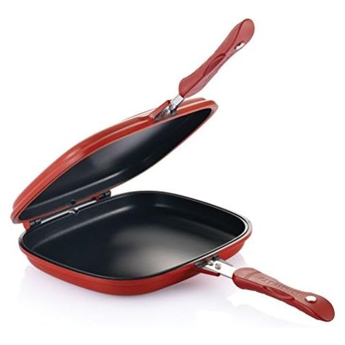  [아마존베스트]Happycall Foldable Double Sided Pressure Pan (Medium : 10.8 x 9.6 x 2.1, RED)