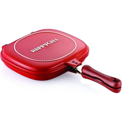  [아마존베스트]Happycall Foldable Double Sided Pressure Pan (Medium : 10.8 x 9.6 x 2.1, RED)