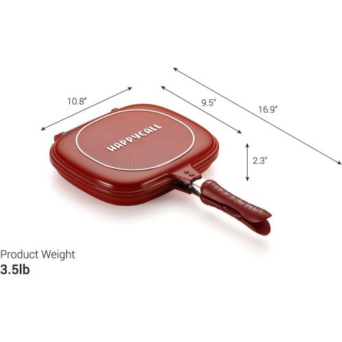  [아마존베스트]Happycall Foldable Double Sided Pressure Pan (Medium : 10.8 x 9.6 x 2.1, RED)