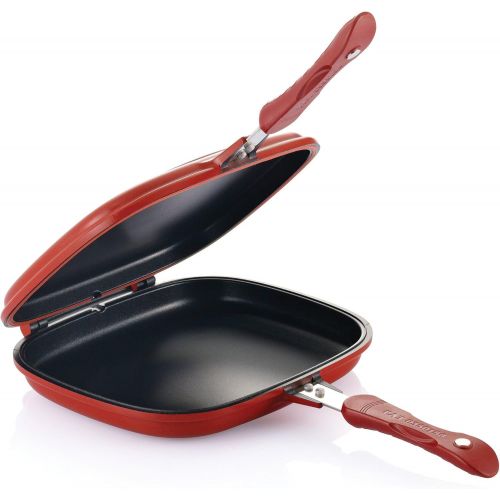  [아마존베스트]Happycall Foldable Double Sided Pressure Pan (Medium : 10.8 x 9.6 x 2.1, RED)