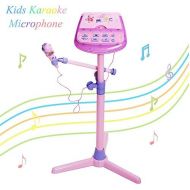 [아마존베스트]Kids Karaoke Microphone Musical Toys - Happytime Adjustable Stand Karaoke Machine with Pink External Music Function & Flashing Lights for Kids