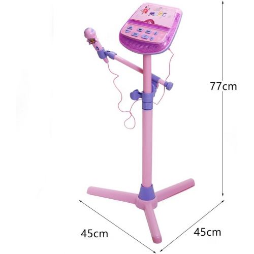  [아마존베스트]Kids Karaoke Microphone Musical Toys - Happytime Adjustable Stand Karaoke Machine with Pink External Music Function & Flashing Lights for Kids