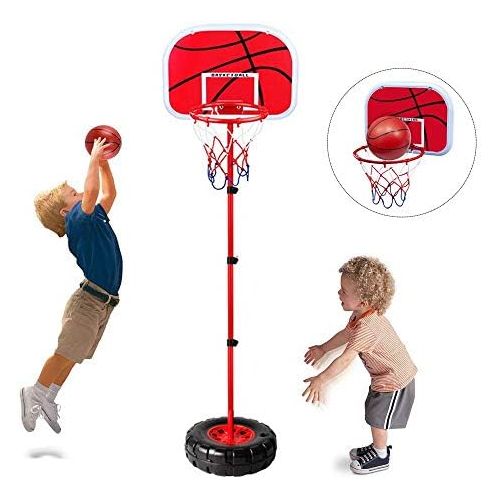  [아마존베스트]Stand Wall 2-in-1 Basketball Set - Happytime Kids Stand Adjust Hoop & Wall Basketball Hoop 2-in-1 Basketball Sets Toy with Ball Pump Indoor and Outdoor Fun Toys for 2+ Years Old