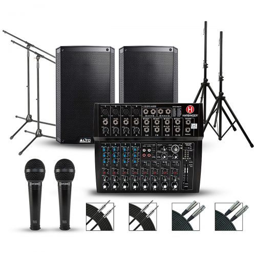  Harbinger Complete PA Package with Harbinger L1202FX 12-channel Mixer and Alto Truesonic 2 Series Active Speakers 15 Mains
