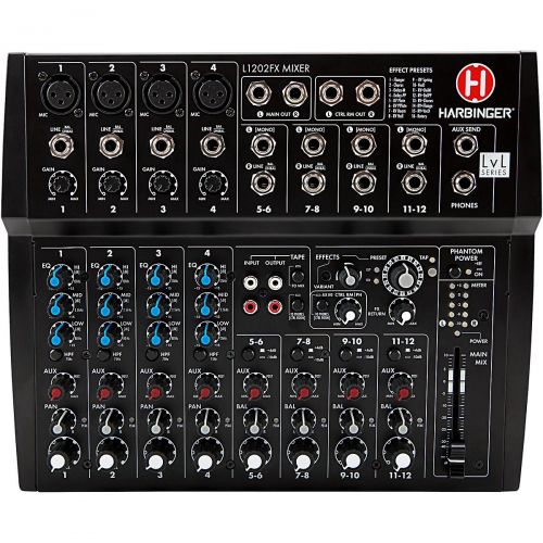  Harbinger},description:Harbinger LvL Series mixers are an excellent choice for home studios and sound systems requiring clear sound and flexible routing at an affordable price. The