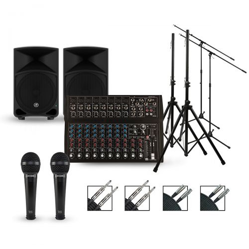  Harbinger Complete PA Package with L1402 Mixer and Mackie Thump Speakers