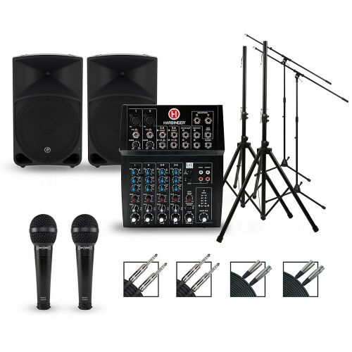  Harbinger Complete PA Package with L802 Mixer and Mackie Thump Speakers