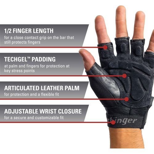  [아마존베스트]Harbinger Training Grip Non-Wristwrap Weightlifting Gloves with TechGel-Padded Leather Palm (Pair)