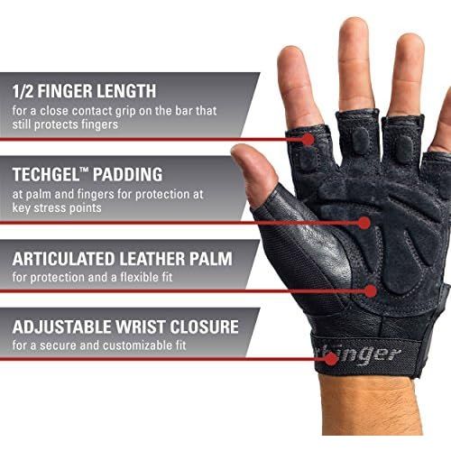  Harbinger Training Grip Non-Wristwrap Weightlifting Gloves with TechGel-Padded Leather Palm (Pair)