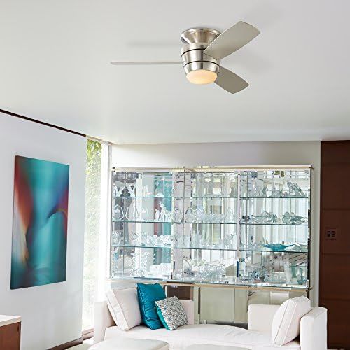  [아마존베스트]Harbor Breeze Mazon 44-in Brushed Nickel Flush Mount Indoor Ceiling Fan with Light Kit and Remote (3-Blade)