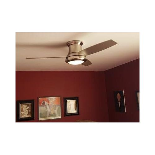  [아마존베스트]Harbor Breeze Sail Stream 52-in Brushed Nickel Flush Mount Indoor Ceiling Fan with Light Kit and Remote (3-Blade)