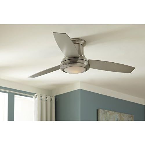  [아마존베스트]Harbor Breeze Sail Stream 52-in Brushed Nickel Flush Mount Indoor Ceiling Fan with Light Kit and Remote (3-Blade)