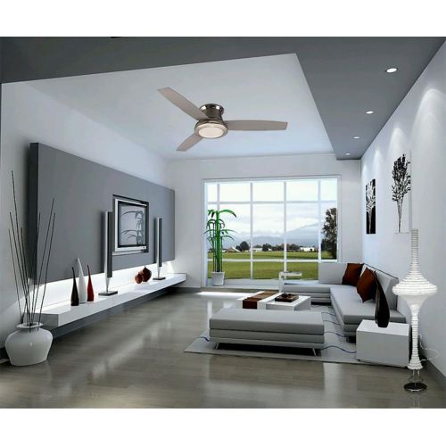  [아마존베스트]Harbor Breeze Sail Stream 52-in Brushed Nickel Flush Mount Indoor Ceiling Fan with Light Kit and Remote (3-Blade)