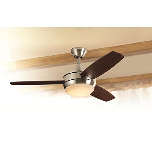  Harbor Breeze Beach Creek 44-in Brushed Nickel Integrated LED Indoor Downrod Or Close Mount Ceiling Fan with Light Kit and Remote