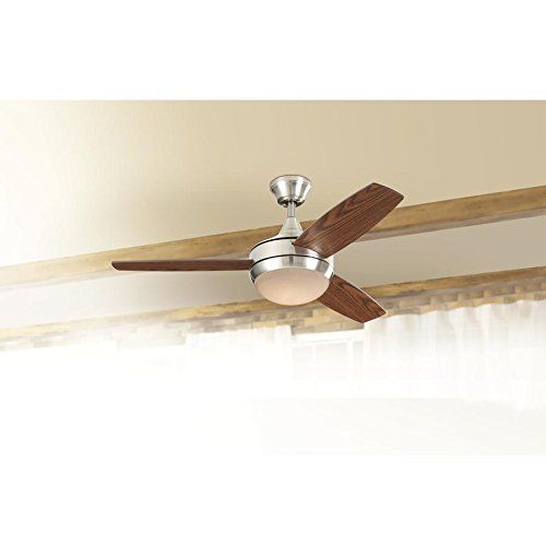  Harbor Breeze Beach Creek 44-in Brushed Nickel Integrated LED Indoor Downrod Or Close Mount Ceiling Fan with Light Kit and Remote