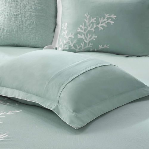  Harbor House Crystal Beach Full Size Bed Comforter Set - Pale Blue, Quilted Coastal Seashells  4 Pieces Bedding Sets  100% Cotton Bedroom Comforters