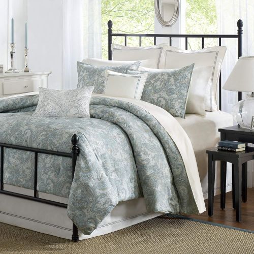  Harbor House Crystal Beach Full Size Bed Comforter Set - Pale Blue, Quilted Coastal Seashells  4 Pieces Bedding Sets  100% Cotton Bedroom Comforters