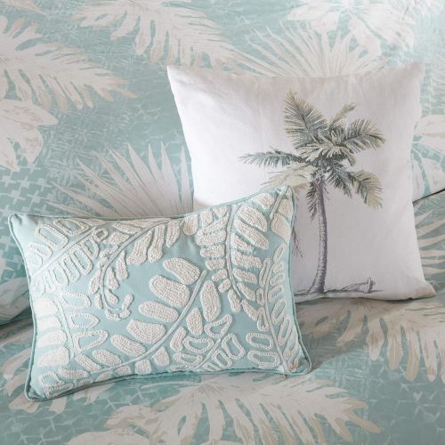  Harbor House Lorelai Duvet Cover KingCal King Size - White, Green, Blue, Tropical Plants, Leaf Duvet Cover Set  5 Piece  100% Cotton Sateen, Cotton Percale Light Weight Bed Comf