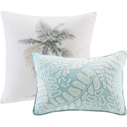  Harbor House Lorelai Duvet Cover KingCal King Size - White, Green, Blue, Tropical Plants, Leaf Duvet Cover Set  5 Piece  100% Cotton Sateen, Cotton Percale Light Weight Bed Comf