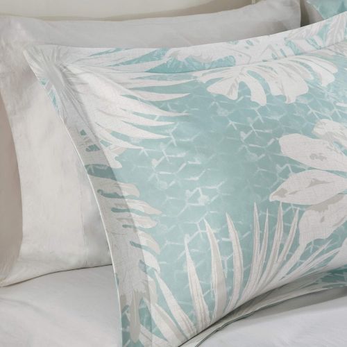  Harbor House Lorelai Duvet Cover KingCal King Size - White, Green, Blue, Tropical Plants, Leaf Duvet Cover Set  5 Piece  100% Cotton Sateen, Cotton Percale Light Weight Bed Comf