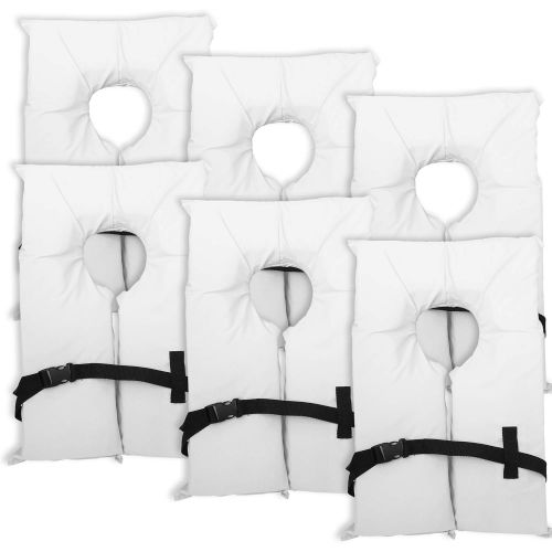  Hardcore Water Sports 6 Pack Type II White Life Jacket Vest - Adult Universal Boating PFD