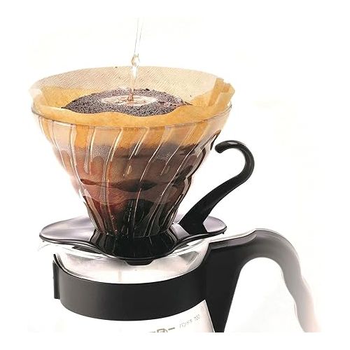  Hario V60 Glass Coffee Dripper, Size 02, Black