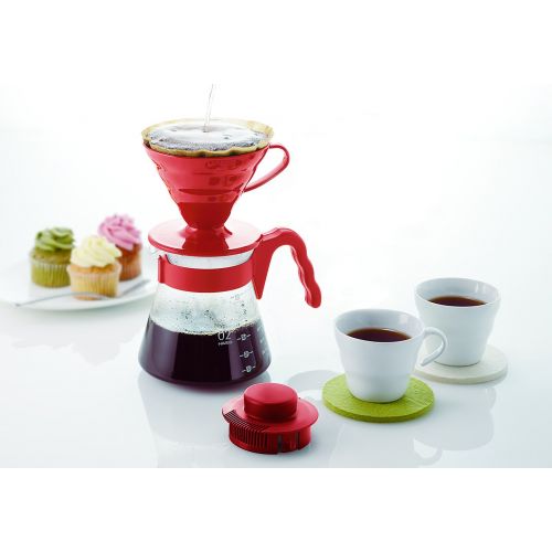  Hario V60 Coffee Server 02 Set R VCSD-02R (Japan Import), Glas, rot 17,3 x 24,5 x 13 cm