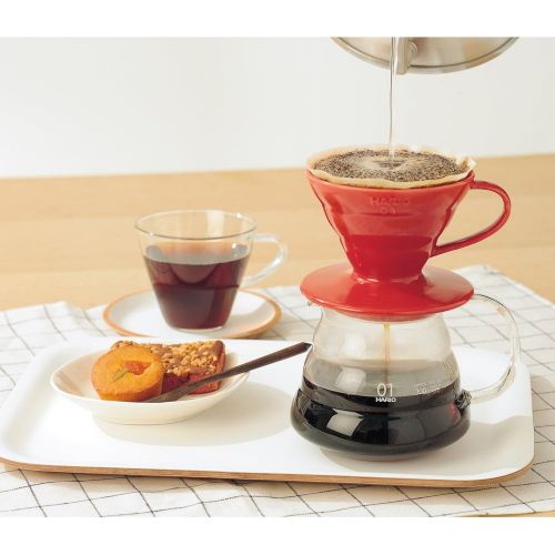  Hario V60 Ceramic Coffee Dripper Pour Over Cone Coffee Maker Size 02, Red