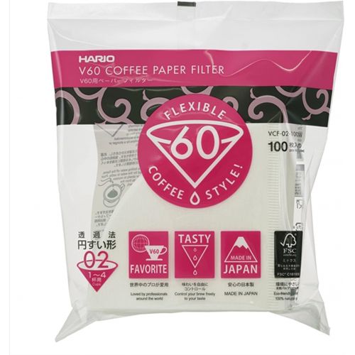  Hario V60 Paper Coffee Filters Single Use Pour Over Cone Filters Size 02 White, 100 count, 2-pack