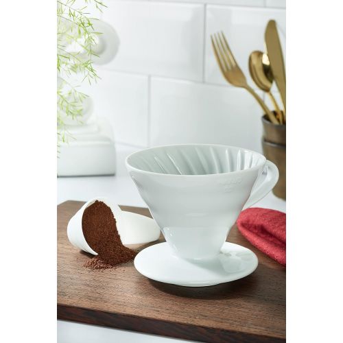  Hario V60 Ceramic Coffee Dripper Pour Over Cone Coffee Maker Size 02, White