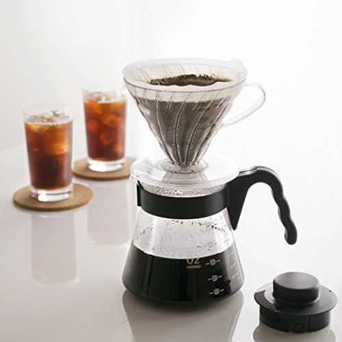  Hario Pour Over Starter Set with Dripper, Glass Server Scoop and Filters, Size 02, Black