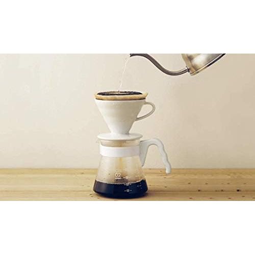  Simply Hario Ceramic V60 Dripper Pour Over Set with Glass Server, Scoop and Filters, Size 02, White