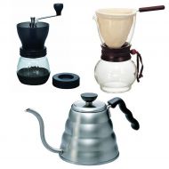Hario Kettle, Drip Pot Woodneck and Coffee Mill - 3 Products Together