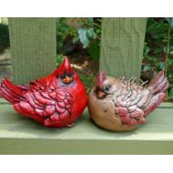 HarkCreationsHouston Cardinal Pair - Cement/Concrete Red Bird Figurines/Garden Statues/Ornaments - Christmas decor - gift for gardener or birder