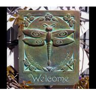 HarlandDesigns Concrete Dragonfly Welcome Garden Art Plaque