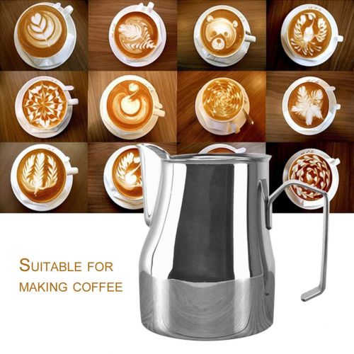  Harlls 【Frohes Jahr  ～】 Edelstahl-Krug Craft Aufschaeumen Krug Cappuccino Espresso Lattes Kaffee Milch-Pitcher Messbecher Kunst Zubehoer - Silber 550ml