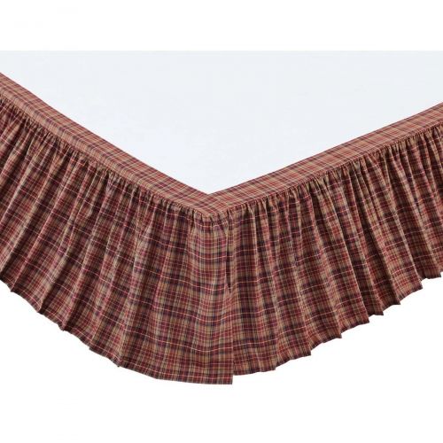  Harmony 1 Piece Burgundy Navy Khaki Plaid Pattern Bed Skirt Queen Size 16-Inch Drop, Luxury Red Blue Gingham Checkered Design Ruffled Bed Valance, Casual Cabin Style Bedskirt, Bright Color