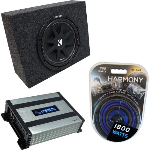  Harmony Audio Kicker Bundle Compatible with Universal Regular Standard Cab Truck C12 Comp Single 12 Sub Box Enclosure with Harmony HA-A400.1 Amplifier